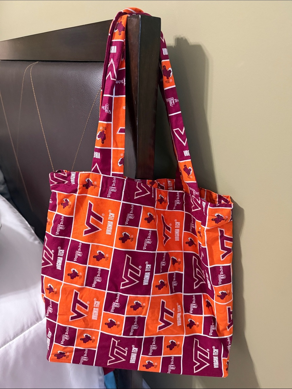 Handmade Va Texch logo Maroon and Orange Tote Bag